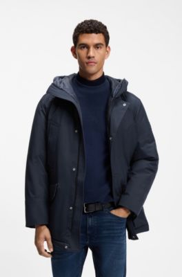 Waterafstotende parka jas met logopatch, Donkerblauw