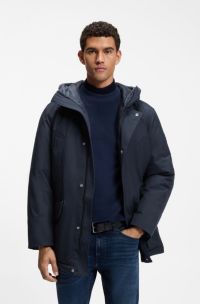 Water-repellent parka jacket with logo badge, Dark Blue