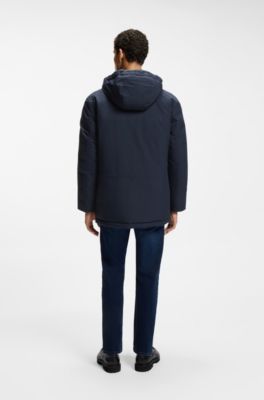 Waterafstotende parka jas met logopatch, Donkerblauw