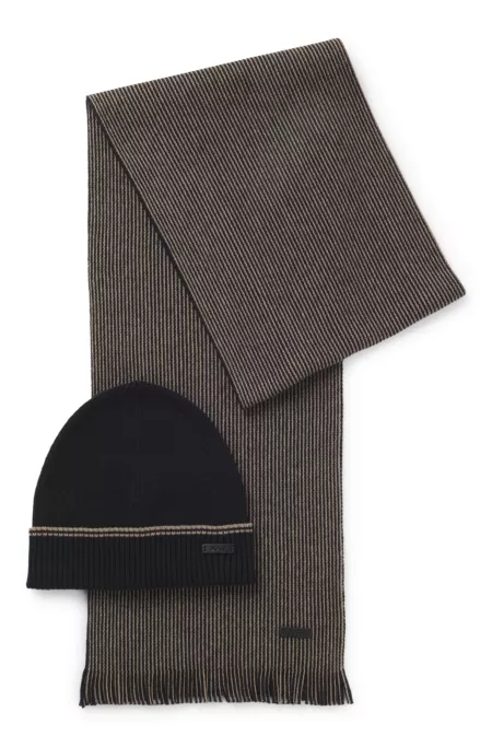 Set aus geripptem Hut und gestreiftem Schal