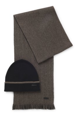 Ribbed hat and striped scarf set