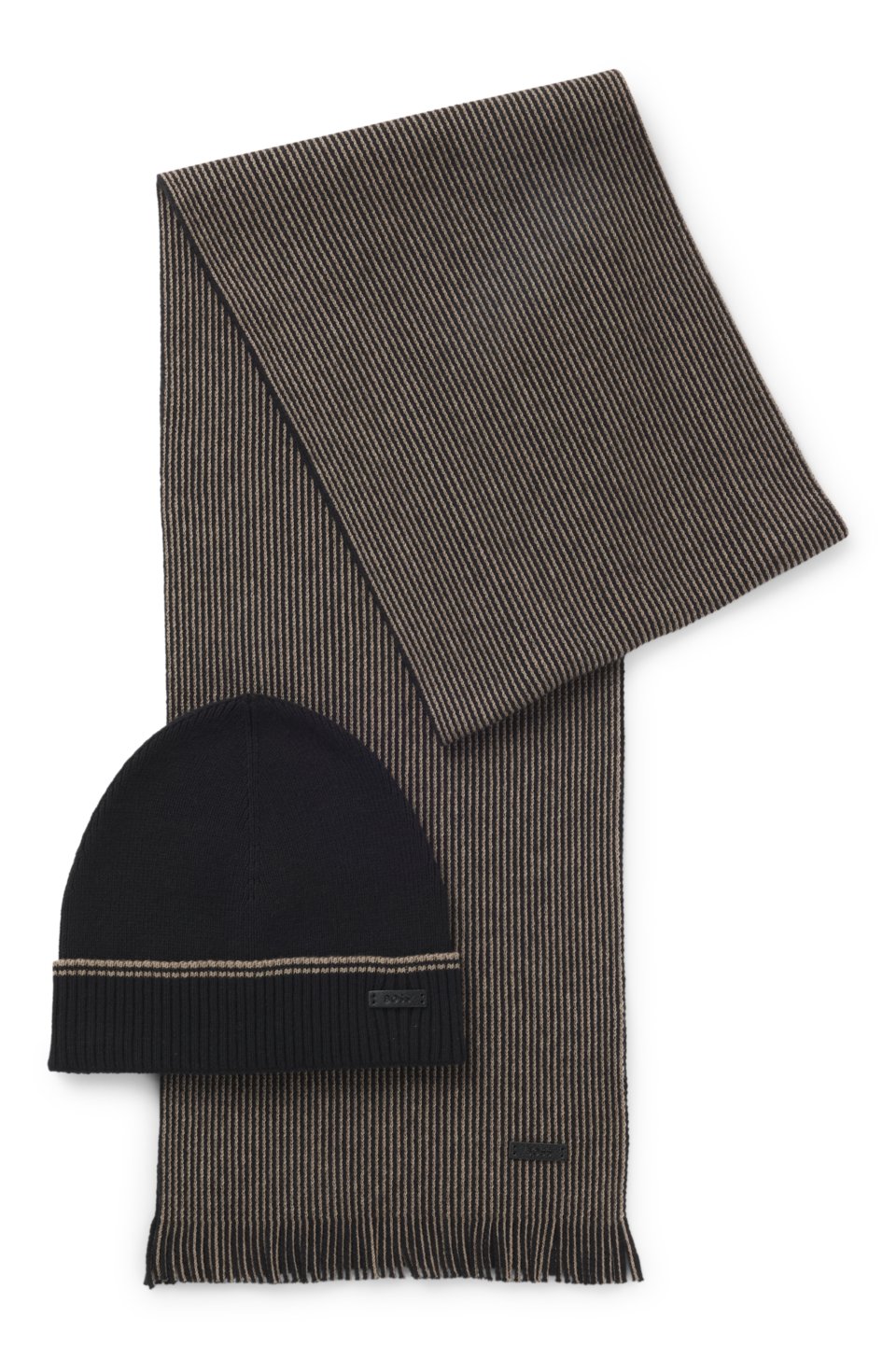 Ribbed hat and striped scarf set
