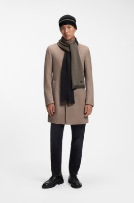 Ribbed hat and striped scarf set, Black