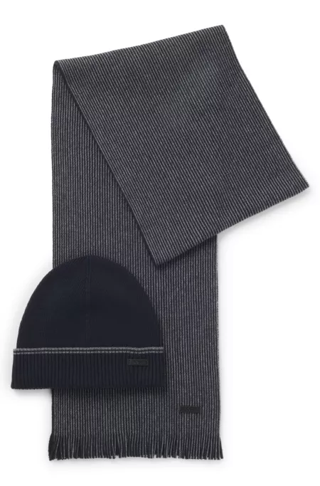 Set aus geripptem Hut und gestreiftem Schal