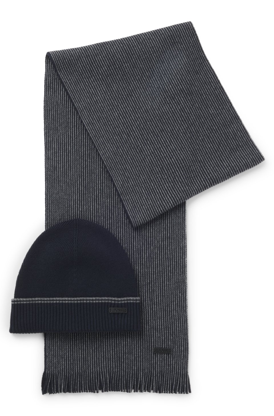 Ribbed hat and striped scarf set