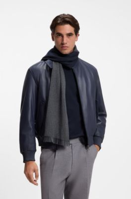 Ribbed hat and striped scarf set, Dark Blue