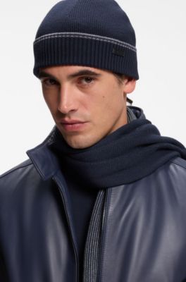 Ribbed hat and striped scarf set, Dark Blue