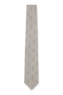Silk tie with digital print, Light Beige