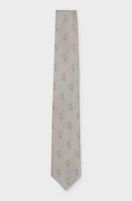 BOSS selected by Shohei Ohtani Silk tie with digital print, Light Beige