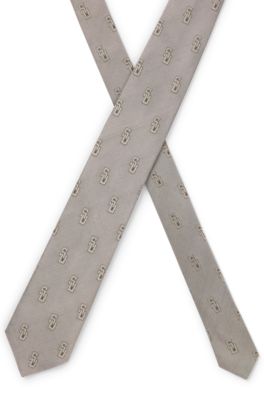 Silk tie with digital print, Light Beige