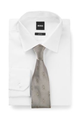 Silk tie with digital print, Light Beige