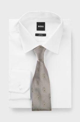 BOSS selected by Shohei Ohtani Silk tie with digital print, Light Beige
