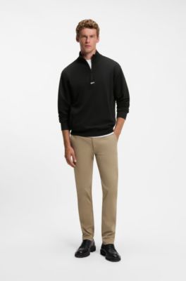 Cotton-terry sweatshirt with quarter zip, Black