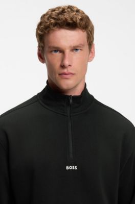 Cotton-terry sweatshirt with quarter zip, Black