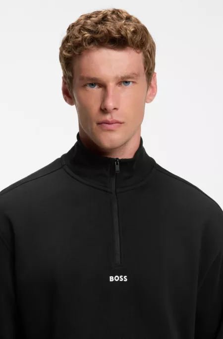 Cotton-terry sweatshirt with quarter zip