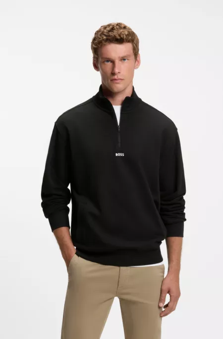 Cotton-terry sweatshirt with quarter zip