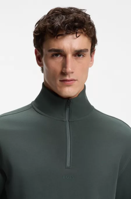 Cotton-terry sweatshirt with quarter zip