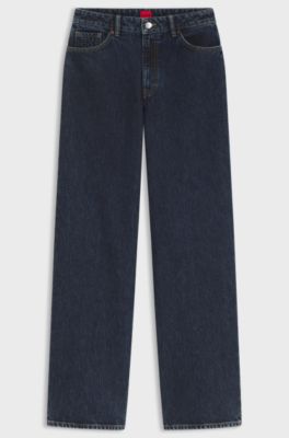 Wide-leg jeans in dark-blue cotton denim, Dark Blue