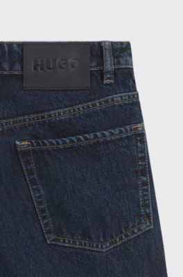Wide-leg jeans in dark-blue cotton denim, Dark Blue