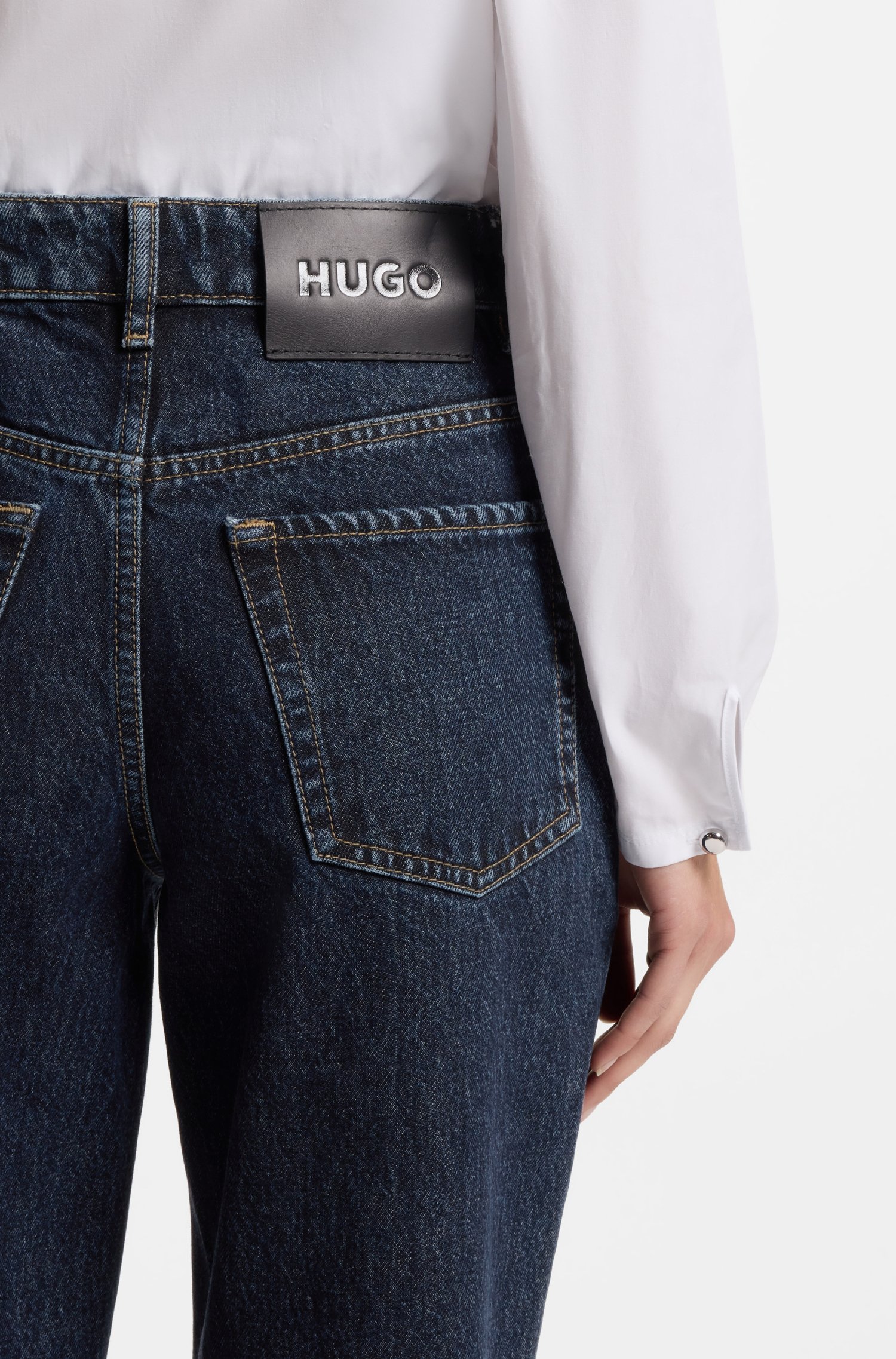 Hugo Wide-leg jeans in dark-blue cotton denim dam – bild 3