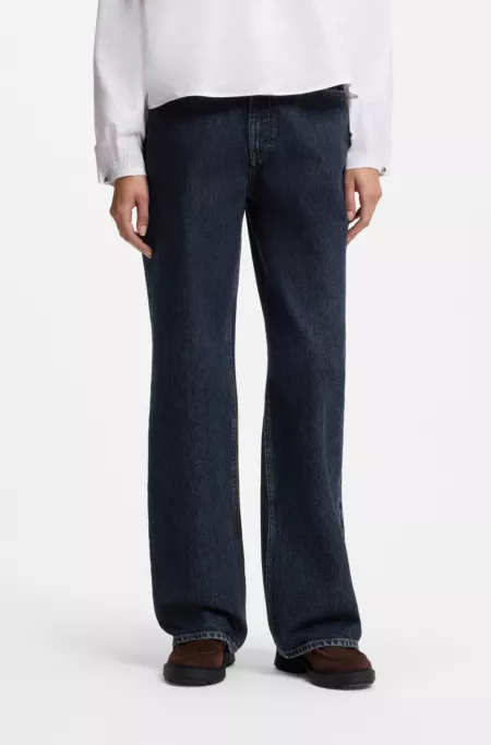 Jean large en denim de coton bleu foncé