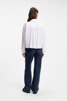 Wide-leg jeans in dark-blue cotton denim, Dark Blue