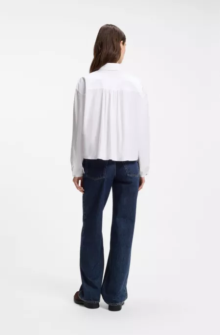 Jean large en denim de coton bleu foncé