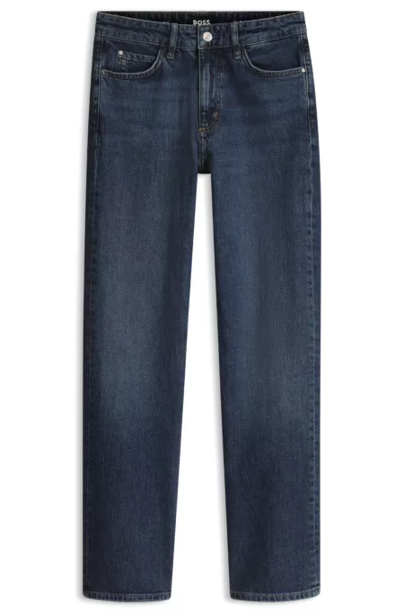Straight-fit jeans in marble-washed blue stretch denim