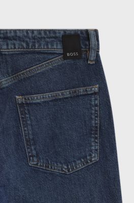 Straight-fit jeans in marble-washed blue stretch denim, Dark Blue