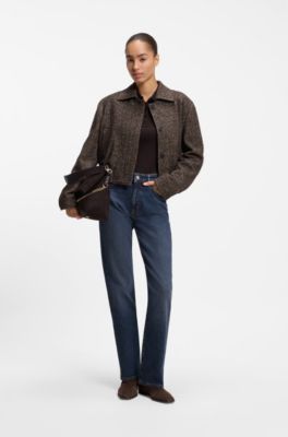 Straight-fit jeans in marble-washed blue stretch denim, Dark Blue