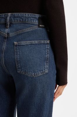 Straight-fit jeans in marble-washed blue stretch denim, Dark Blue