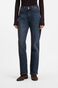 Straight-fit jeans van marmergewassen blauw stretchdenim, Donkerblauw