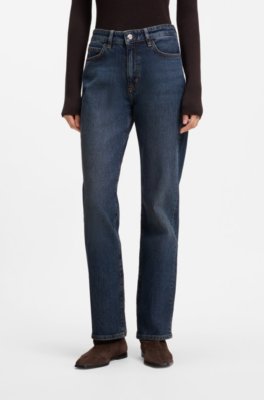 Straight-fit jeans in marble-washed blue stretch denim