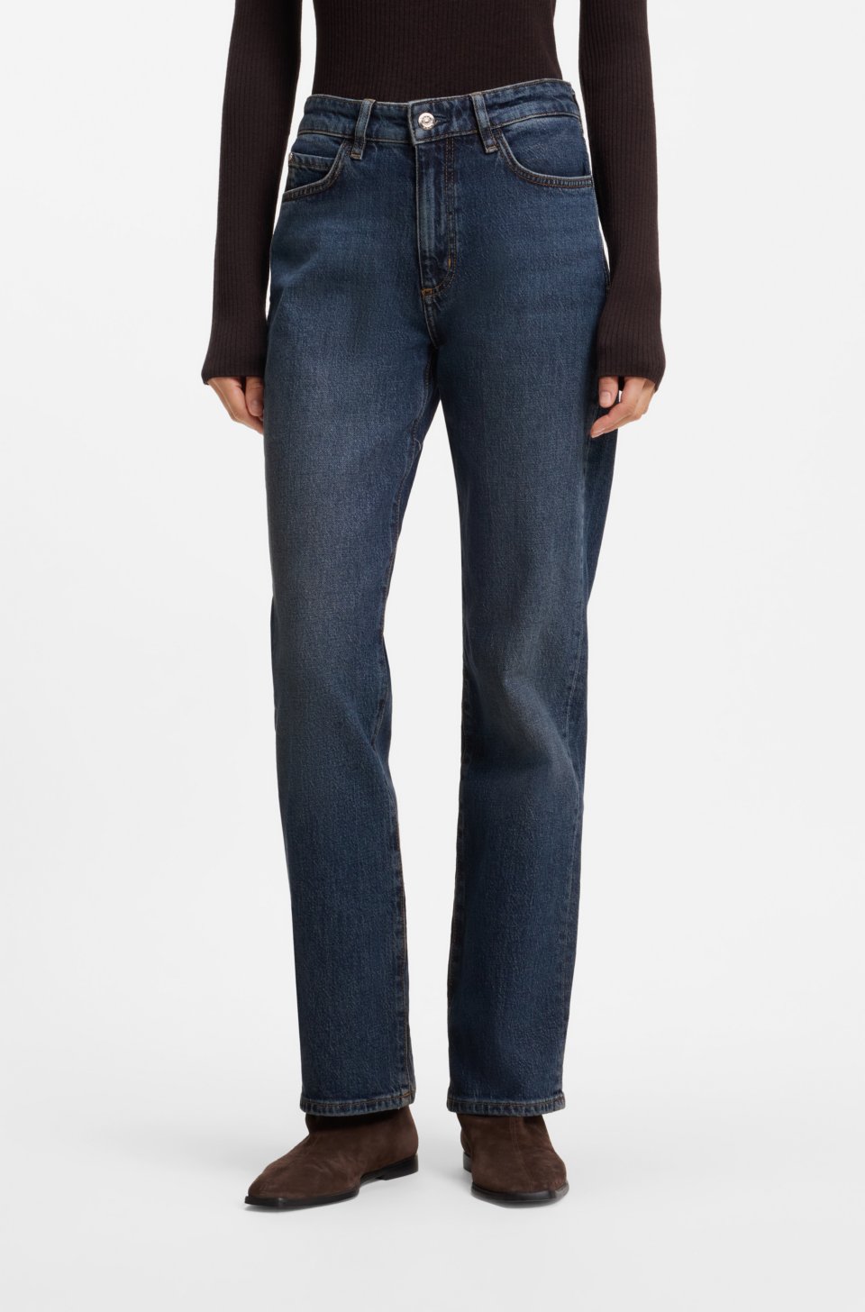 Straight-fit jeans in marble-washed blue stretch denim