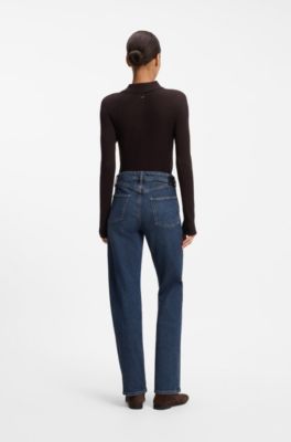 Straight-fit jeans in marble-washed blue stretch denim, Dark Blue