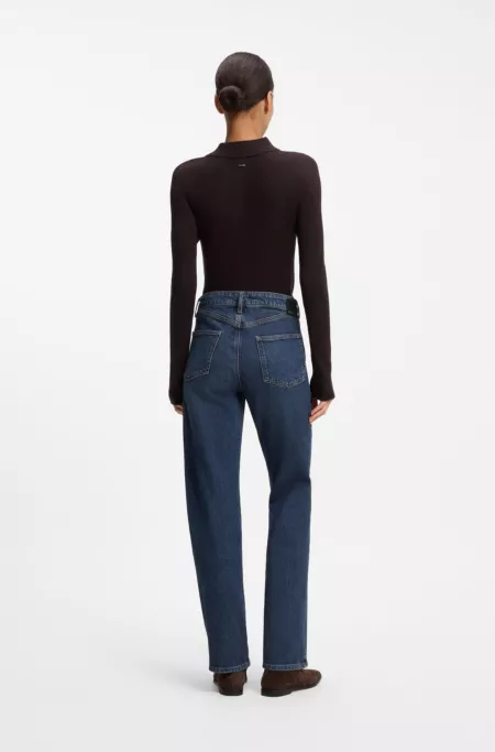 Jean droit en denim stretch bleu à délavage marbré