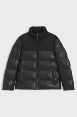 Padded leather jacket with a contrast yoke, Black