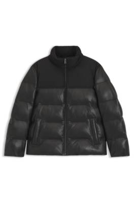 Boss Padded leather jacket with a contrast yoke skinnjackor herr – bild 4