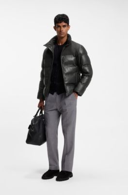 Padded leather jacket with a contrast yoke, Black