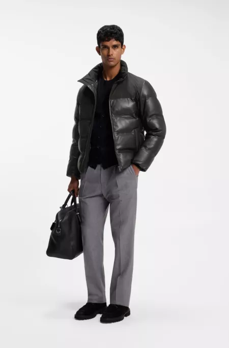 Wattierte Lederjacke mit Kontrast-Passe