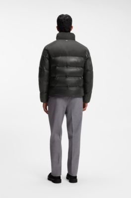 Padded leather jacket with a contrast yoke, Black