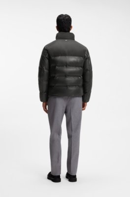 Boss Padded leather jacket with a contrast yoke skinnjackor herr – bild 3