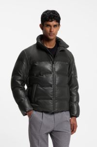 Padded leather jacket with a contrast yoke, Black