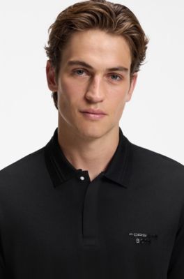 Porsche x BOSS Polo con logo lucido, Nero