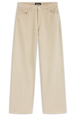 Wide-leg jeans in comfort-stretch corduroy denim, Natural