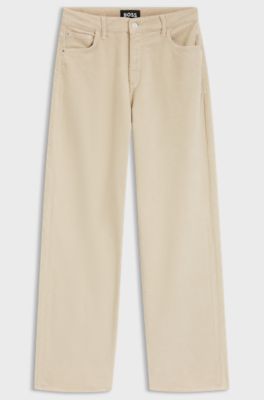 Wide-leg jeans in comfort-stretch corduroy denim, Natural