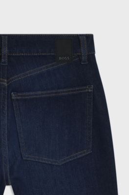Slim-fit jeans i indigof&auml;rgad denim med 360-graders stretch, M&ouml;rkbl&aring;