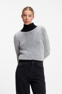 Boat-neck sweater with textured two-tone ribbing, Grey