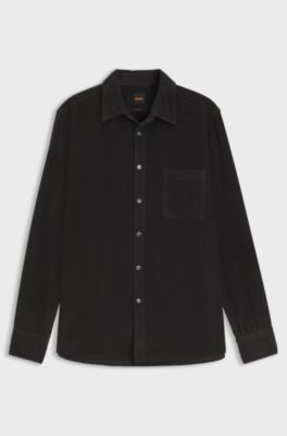 Regular-fit shirt in cotton corduroy, Black