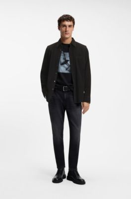 Regular-fit shirt in cotton corduroy, Black